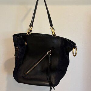 Chloé Myer Tote Bag - Black Leather and Navy Suede - Missing Crossbody Strap